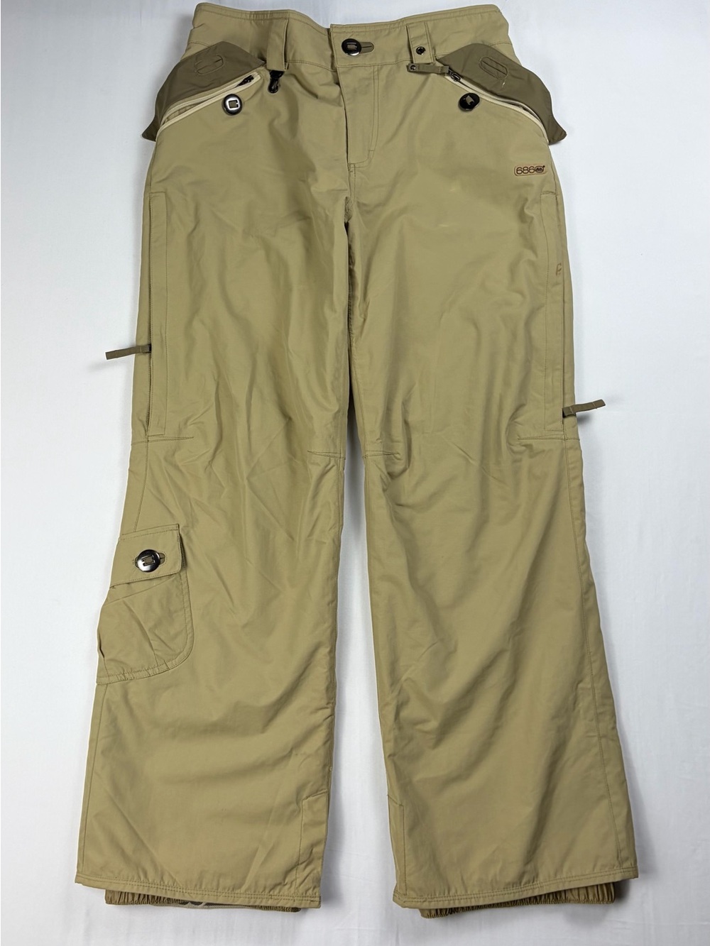 686 Womens Manual Tonic Snowboard Pants M Khaki Insulated Cargo Y2K Ski